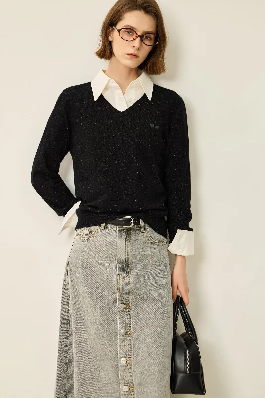 Low Price LILY Merino Wool V-Neck Knit Sweater