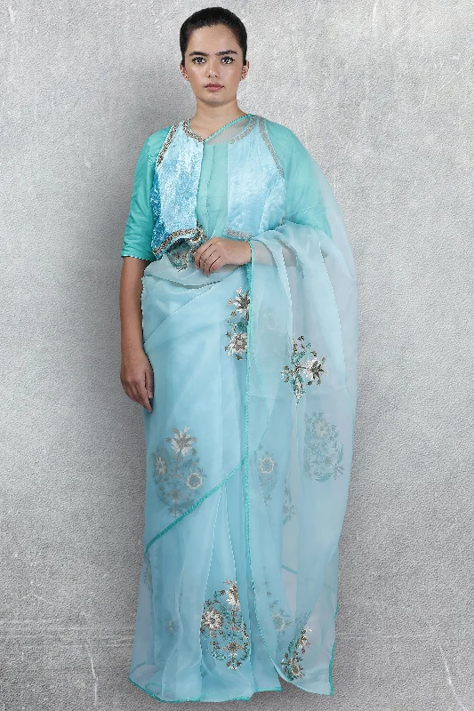 Sea Blue Organza Saree