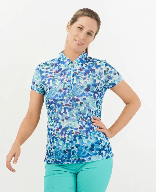 Half Price SIZE S - PURE GOLF Serendipity Cap Sleeve Mesh Top 051 Dappled Ocean