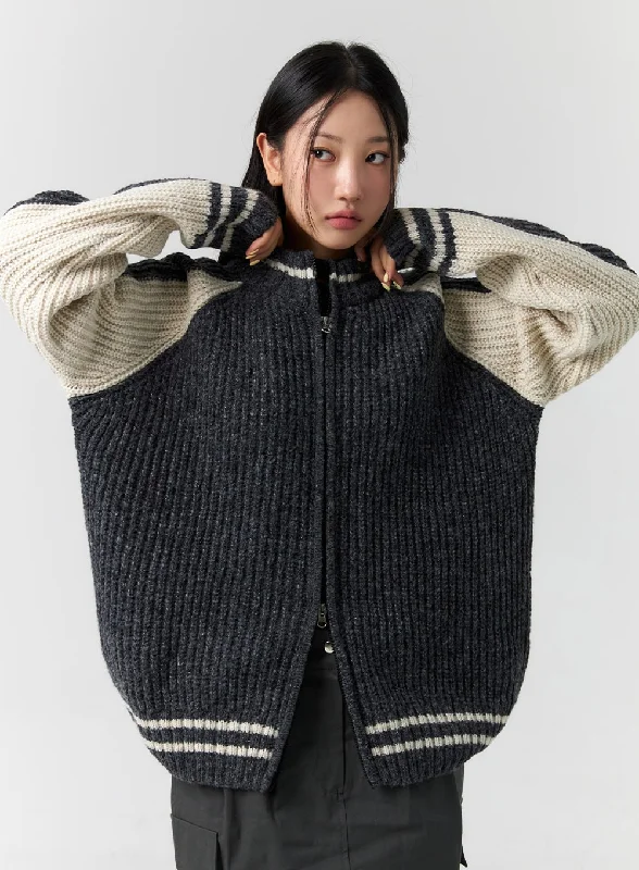 Weekend Discounts to Delight Colorblock Zip-Up Sweater CS308