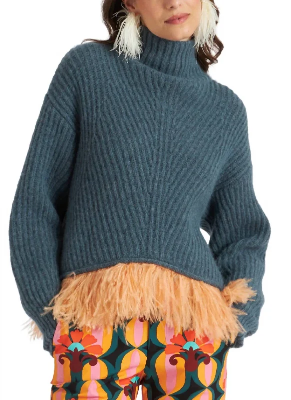 Cash Savings High Kick Sweater With Feathers In Ottanio