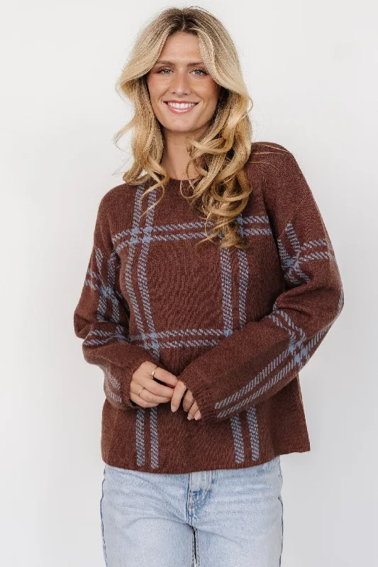 Take Advantage Francie Sweater | Brown + Blue Plaid