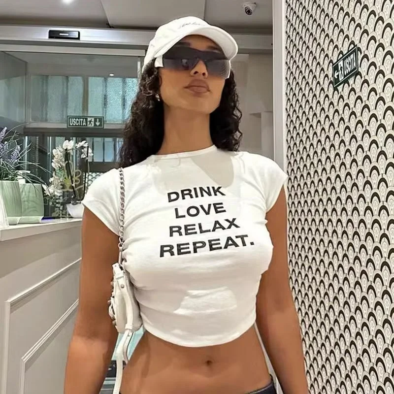 Limited Offer Drink Love Relax Repeat White Crop Top