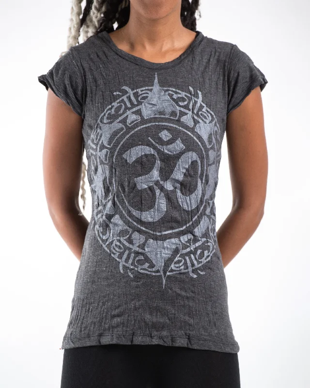 Weekend Specials to Relish Womens Infinitee Om T-Shirt in Silver on Black
