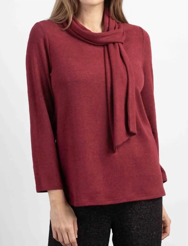 Weekend Deals That Excite Cozy-Up Fleece Tie Neck Pullover In Cranberry