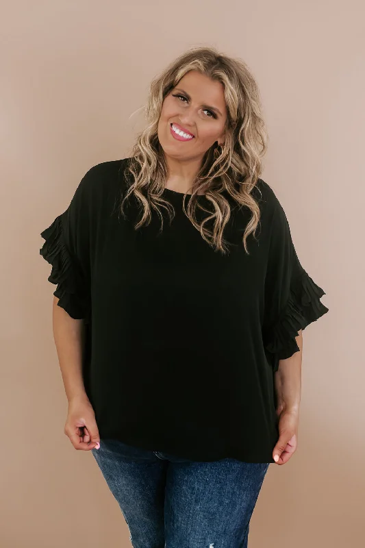 Ruffle Sleeve Blouse, Black