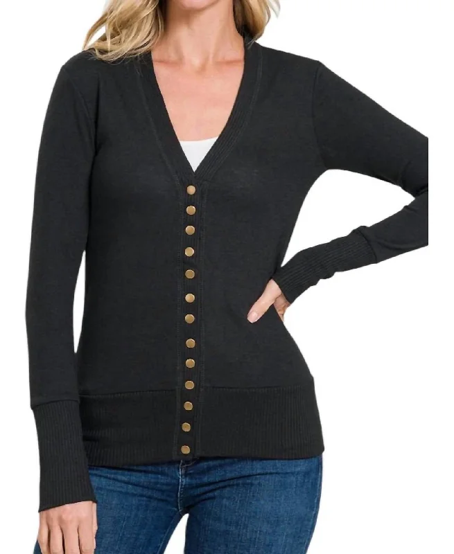 Online Deal Torie Ribbed Detail Snap Button Cardigan In Black