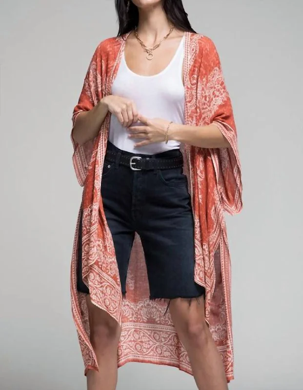 Overstock Sale Francesca Damask & Paisley Print Kimono In Clay
