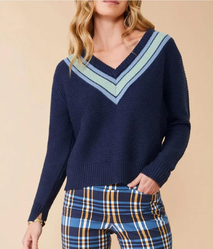 Weekend Offers That Thrill Aster V-Neck Pullover Deep Indigo Stripe