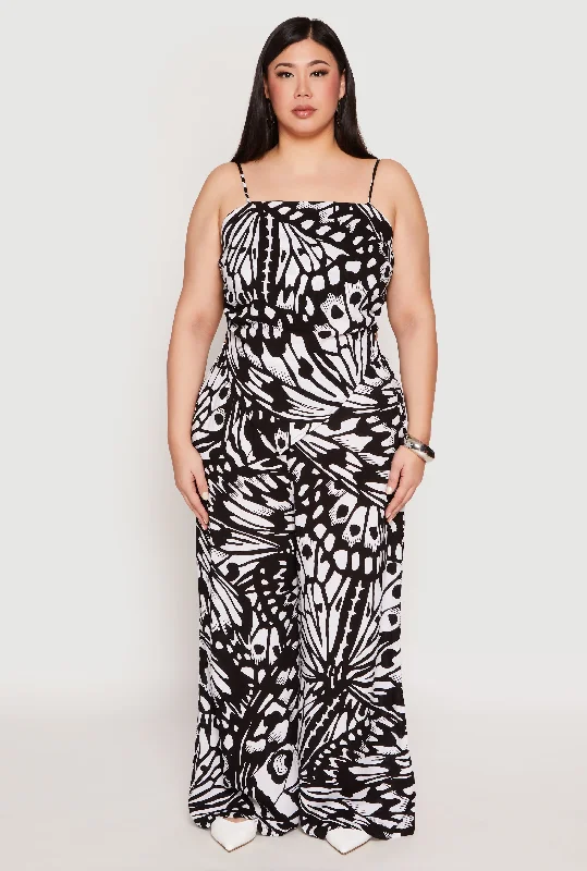 Plus Size Abstract Butterfly Print Palazzo Pants