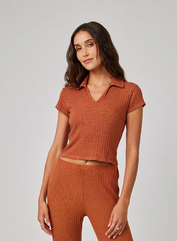 Weekend Offers That Impress Collared Crop Top - Spring Brown