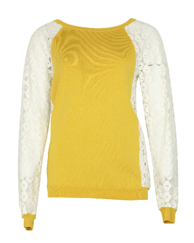 Weekend Savings Fiesta Moschino Cheap and Chic Knit Sweater with Lace Sleeves in Yellow Rayon