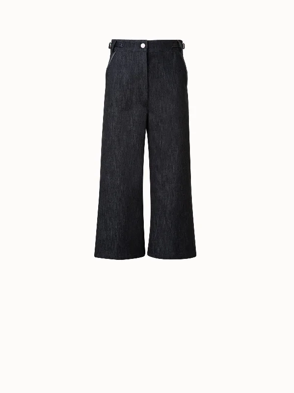 Long Bermuda Pants in Cotton Denim Stretch