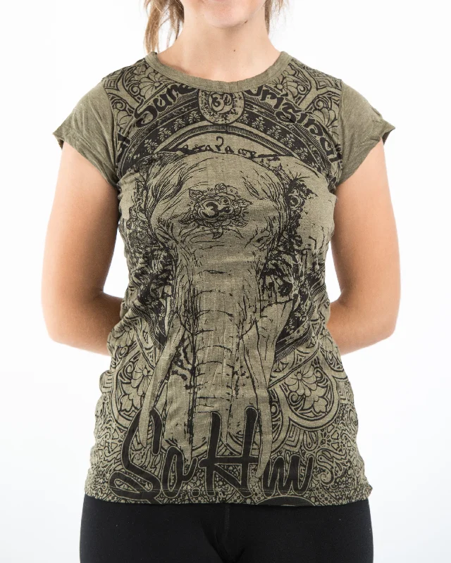 Closeout Deal Womens Wild Elephant T-Shirt in Green