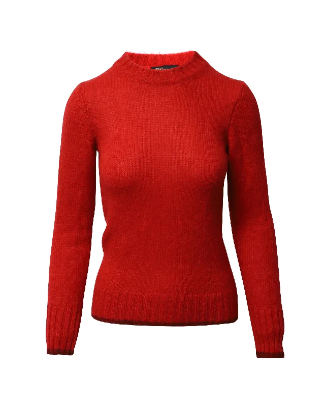 Quick Sale Maje Roundneck Knit Sweater in Red Wool Mohair