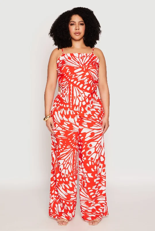 Plus Size Abstract Butterfly Print Palazzo Pants