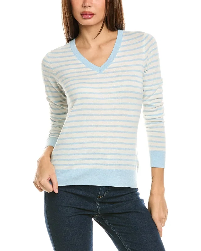 Savings Event Forte Cashmere Fitted Stripe V-Neck Silk & Cashmere-Blend Sweater