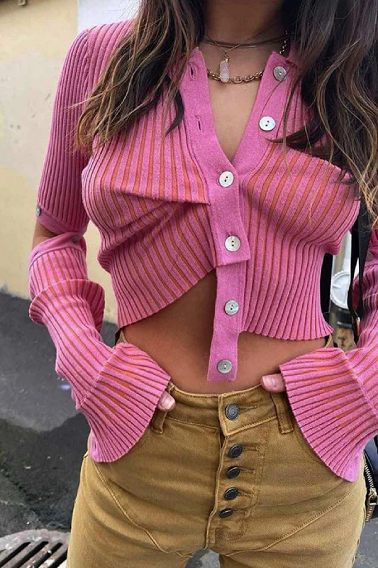Your Weekend, Your Savings Detachable Sleeve Button Down Knitted Tops