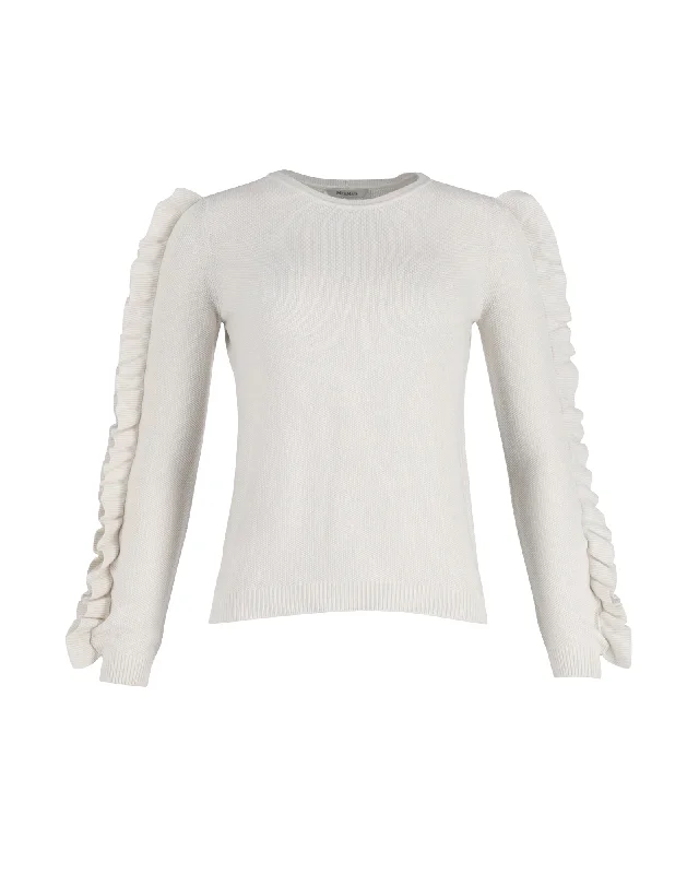 Weekend Deals That Dazzle Max Mara Ruffled Sleeve Sweater in White Cotton