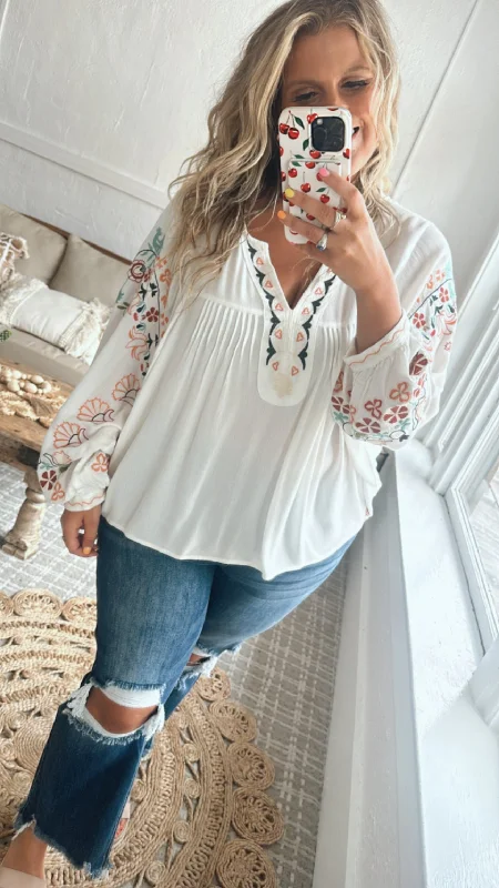 Celebrate the Weekend with Discounts Emmy Embroidered Blouse, White