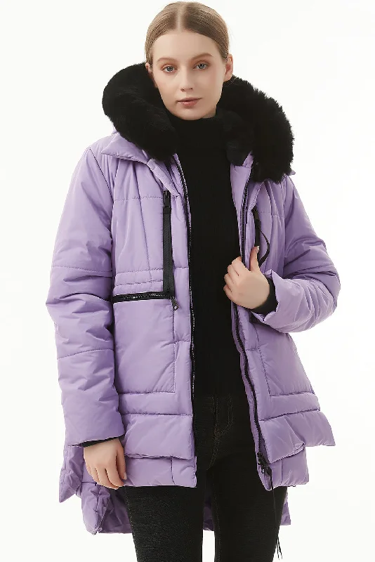 Wisteria Plush Linen Zip Up Hooded Puffer Coat