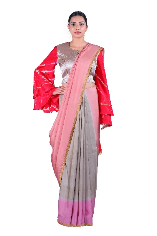 Grey & pink silk Saree