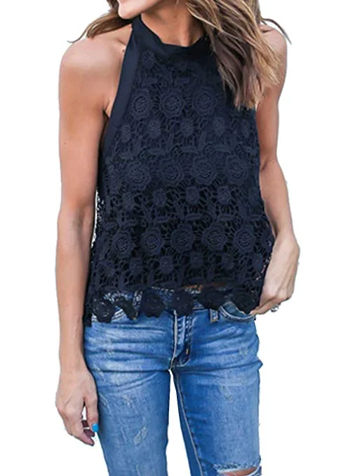 Women's Sleeveless Backless Shirt Strapless Lace Crop Tank Top Blouse