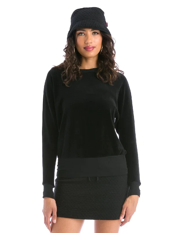 Act Fast Hard Tail Velour Long Sleeve Banded Pullover Top (V-199)