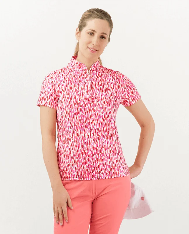 Instant Deal PURE GOLF Ellen Short Sleeve Zip Polo 036 Petal Polka
