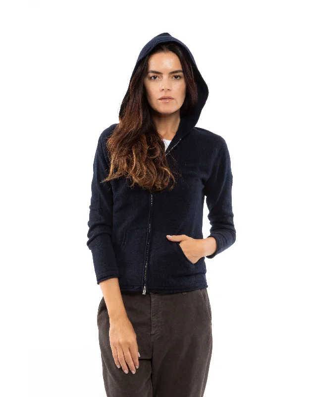 Instant Deal Women's Pure Cashmere Hoodie Sweater Night Blue by Monticelli Cashmere