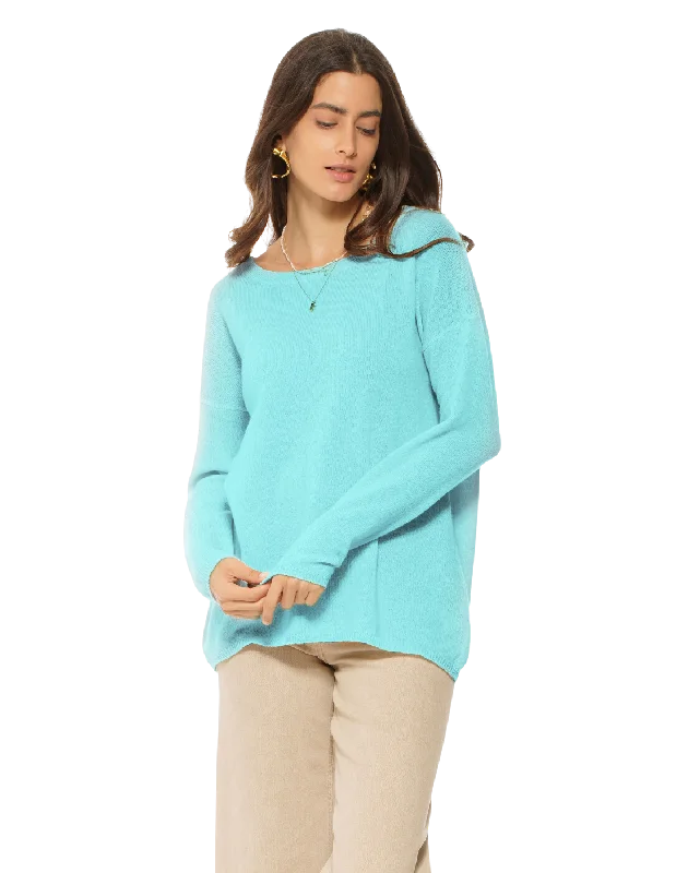 Celebrate the Weekend with Discounts Women's Oversized Cashmere Boatneck Sweater Cyan by Monticelli Cashmere