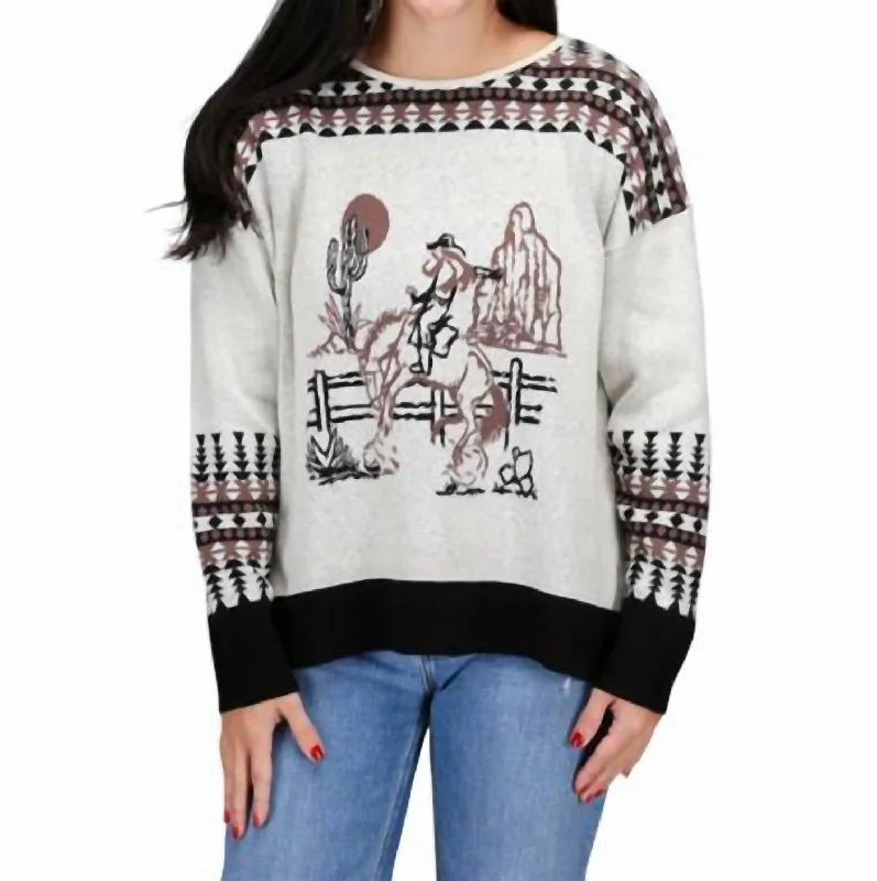 Daily Special Maisy Vintage Cowgirl Sweater In Ivory/black