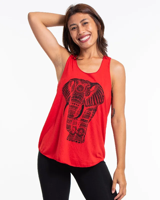 Pay Less Womens Regal Elephant Tank Top in Red