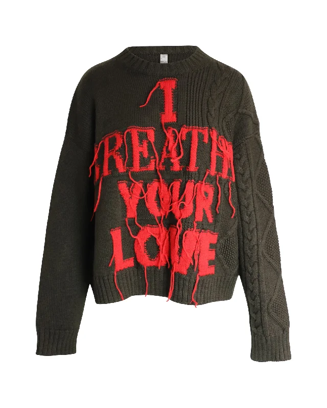 Weekend Savings Extravaganza Valentino I Breathe Your Love Jumper In Green Virgin Wool