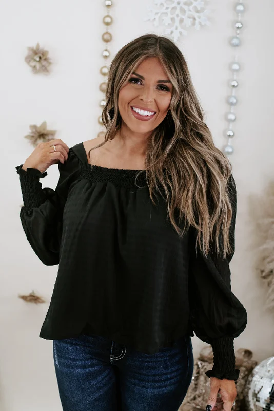 So Chic Smocked Top , Black