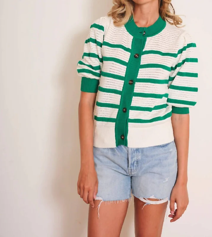 Top Pick Lecce Cardigan In Green/white