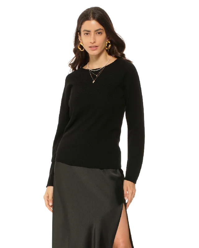 Value Pack Women's Ultralight Cashmere Raglan Crew Neck Sweater Black by Monticelli Cashmere