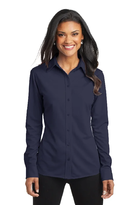 Act Fast Port Authority Womens Dimension Moisture Wicking Long Sleeve Button Down Shirt - Dark Navy Blue