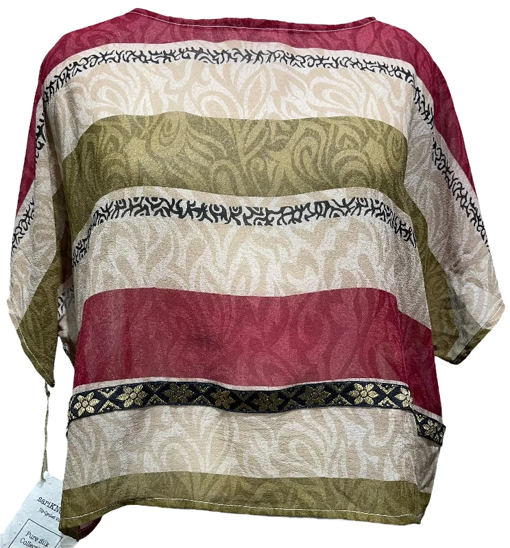 Weekend Discounts to Delight PRG1083 Green-Bellied Hummingbird Sheer Avatar Pure Silk Boxy Top