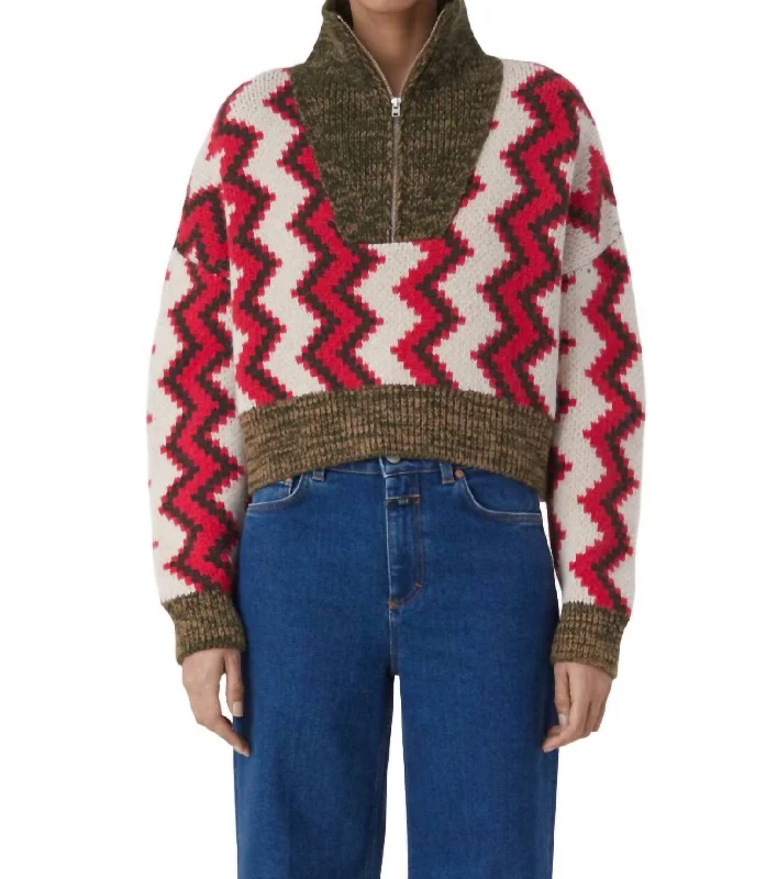 Great Deal Cropped Halfzip Long Sleeve Sweater In Multicolor