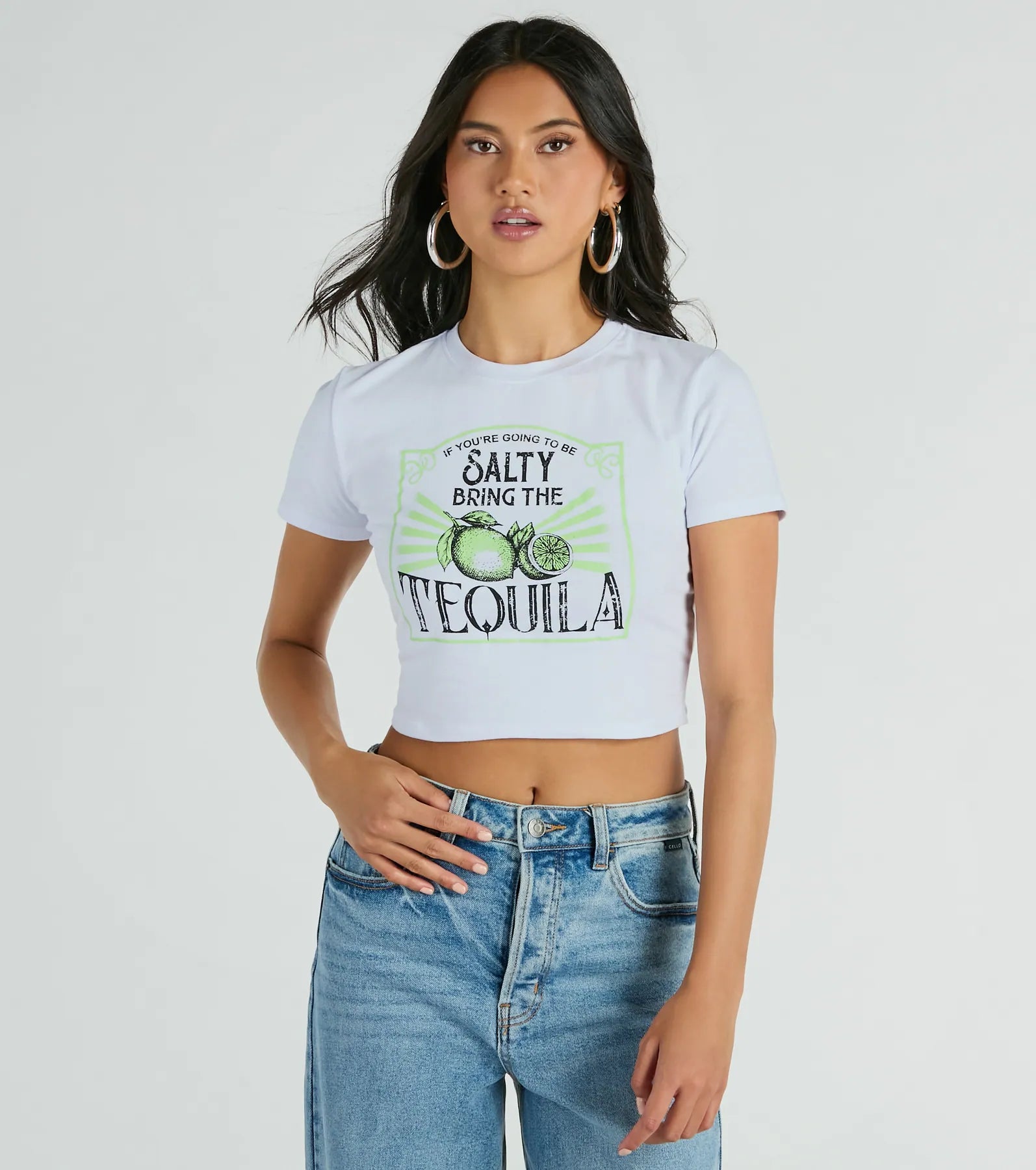 Make Your Weekend Count with Savings Bring The Tequila Short Sleeve Crop Graphic Tee
