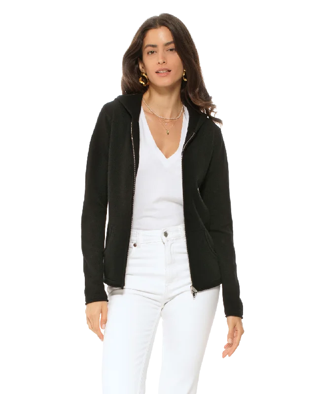 Huge Savings Women's Pure Cashmere Hoodie Sweater Black by Monticelli Cashmere