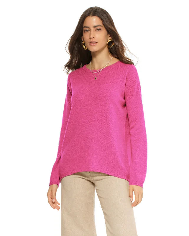 Weekend Specials You Can't Miss Women's Oversized Cashmere Boatneck Sweater Fuchsia by Monticelli Cashmere