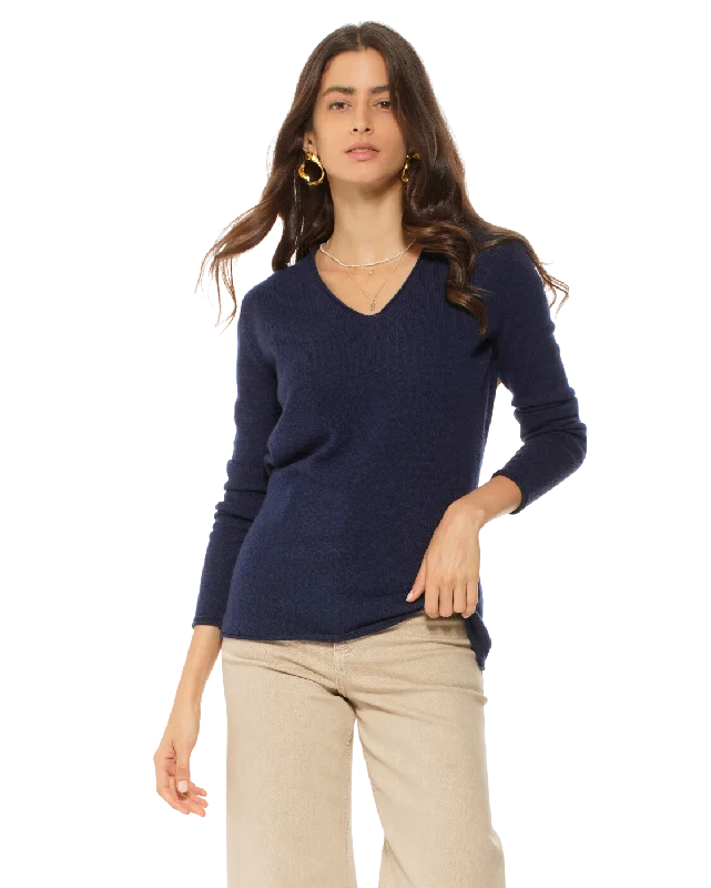 Online Exclusive Women's Ultra-Light Cashmere V-Neck Sweater Blue by Monticelli Cashmere