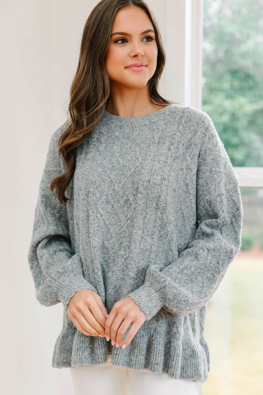 Flash Deal Easy Decisions Heather Gray Ruffled Sweater