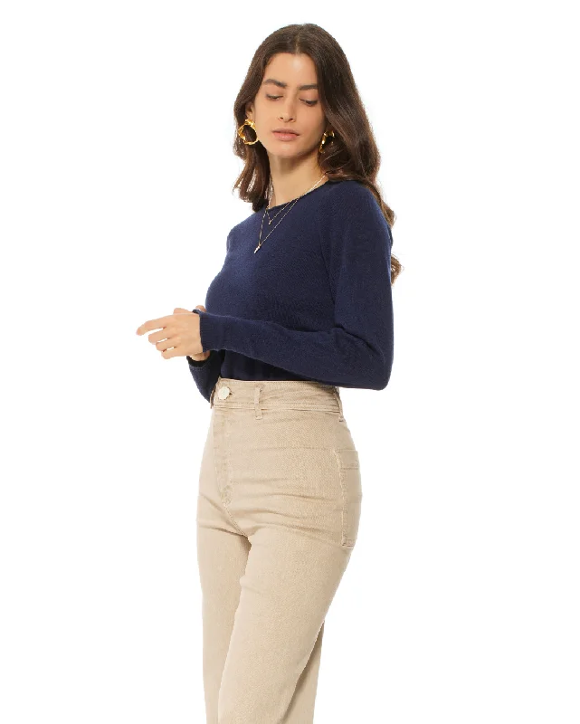 Deal of the Day Women's Ultralight Cashmere Raglan Crew Neck Sweater Night Blue by Monticelli Cashmere