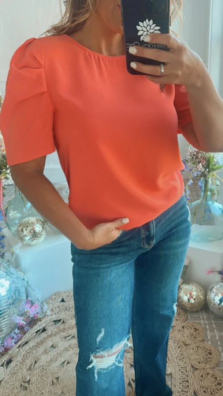 Timeless Puff Sleeve Blouse, Coral