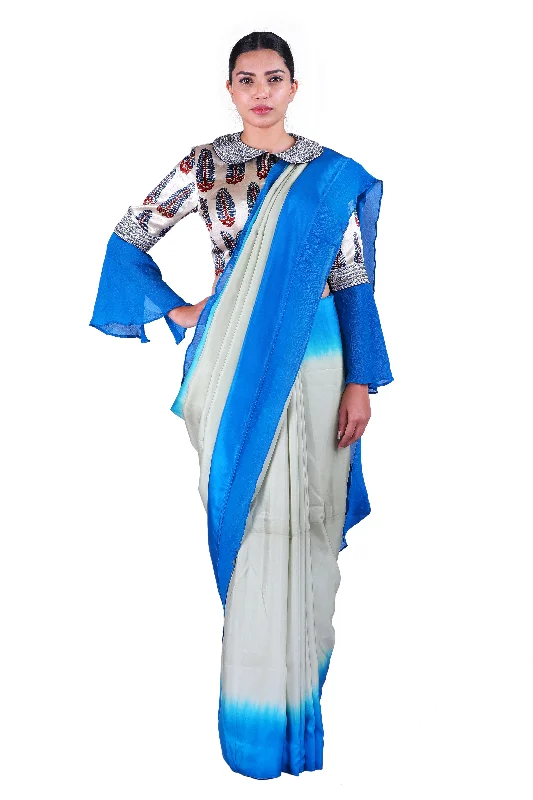 Grey & Blue silk Saree