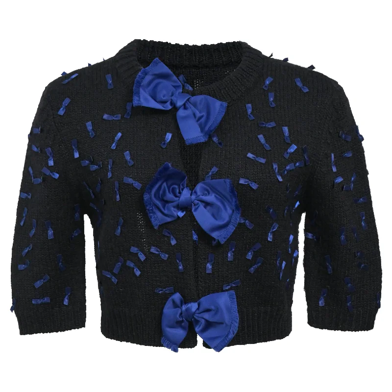 Weekend Savings Spectacle Marc by Marc Jacobs Knitted Bow-Detail Cropped Cardigan in Navy Blue Wool