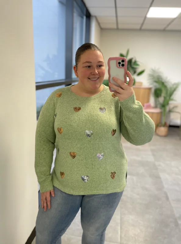 Weekend Savings Bonanza Gracie Sequin Heart Knit in Sage